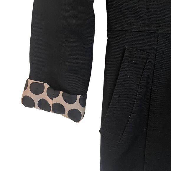 H&M Women Coat 4 Black Contrast Lining Trench Long Line Stylish Jacket Chic - Picture 4 of 11